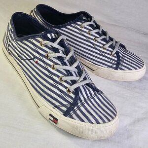 Tommy Hilfiger Livid Canvas Boat Tennis Shoes Lace Up Sneakers 8.5 Navy Stripe